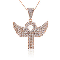 silver plated CZ big angle wings necklace pendant for women