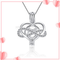 925 sterling silver CZ twist heart pearl cage pendant