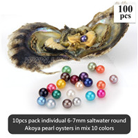 6-7mm mix 10 colors round akoya pearls oyster 100pcs