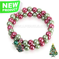 Newest women Christmas red and green shell pearls bracelet