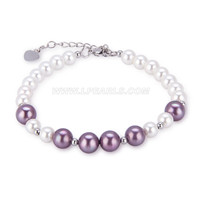 round white purple mix shell pearls bracelet for women 7.5
