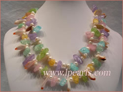 two rows jewelry necklace with crystal and shell beads