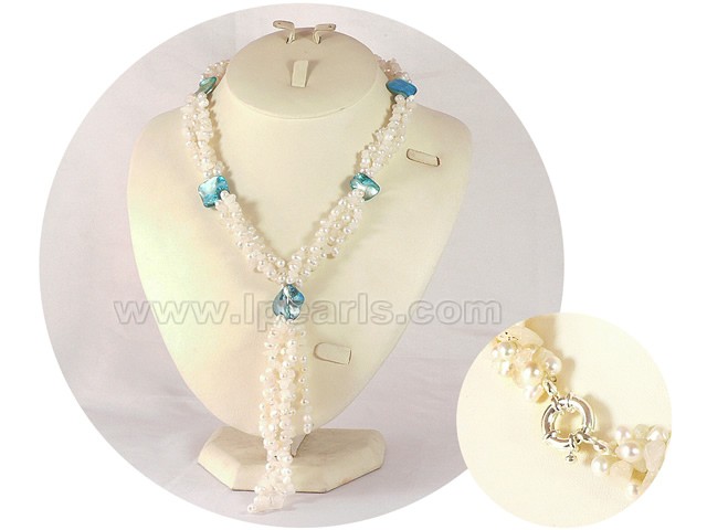 freshwater pearl necklace with crystal and shell beads-two rows