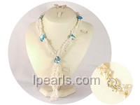 freshwater pearl necklace with crystal and shell beads-two rows