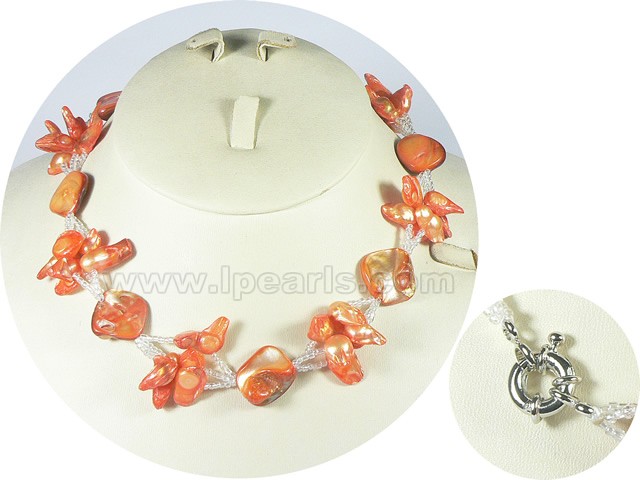 8-9mm orange blister pearl necklace with shell nuggets