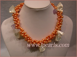 top-drilled pearl necklace with amethyst and shell beads