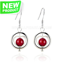 925 Sterling silver red coral dangle Earring for women