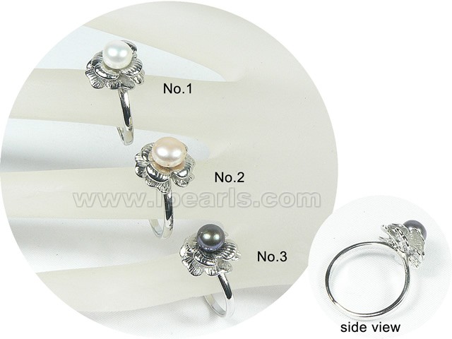 7.5-8mm freshwater jewelry pearl ring 18K GP mounting .US size7.