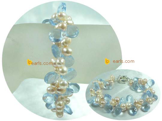 two strands twisted 6-7mm pink top-drilled jewelry pearl bracele