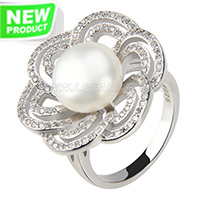 wholesale 925 flower shape bread pearl ring with zircons