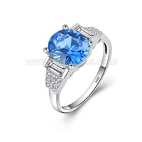 S925 sterling silver blue oval cubic zircon ring for women