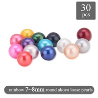 Amazing 7-8mm mixed 10 colors round Akoya loose pearls 30pcs