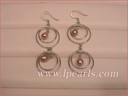 6*8mm pink tear Freshwater pearl sterling dangling earrings