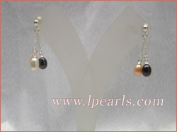 6*8mm multicolor pearls sterling dangling earrings