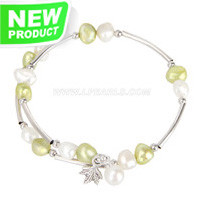 Fashion girl silver plated adjustable white and green pearls bra