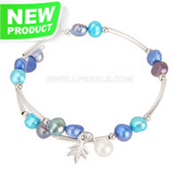 Newest colorful silver plated adjustable pearls bracelet for wom