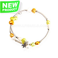 Fashion women silver plated colorful pearls adjustable bracelet