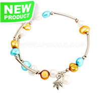Latest girls silver plated adjustable rainbow pearls bracelet
