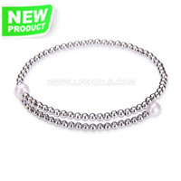 white pearls stainless steel beads adjustable bracelet for women