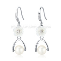 S925 sterling silver bloom round pearl dangle earrings for women