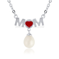 925 sterling silver MOM oval pearl pendant necklace for women