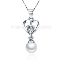 925 sterling silver CZ heart pearl pendant for women