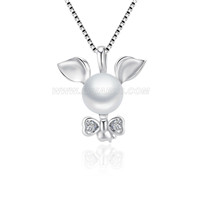 925 sterling silver CZ white Akoya pearl pig pendant