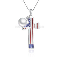 925 sterling silver pearl flag cross necklace pendant