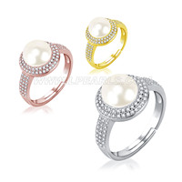 S925 sterling silver adjustable CZ pearl ring for women
