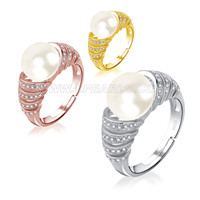 S925 sterling silver adjustable CZ white pearl ring for women