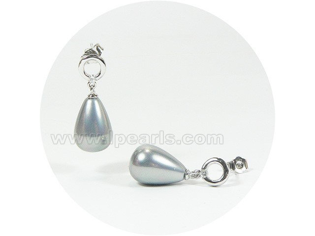10*13mm teardrop gray shell jewelry pearl earrings