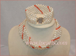 handcrafted coral&pearl necklace set jewelry