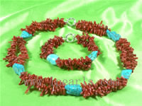 Red coral necklace jewelry & bracelet set