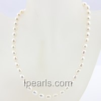 7-8mm white rice single strand pearl necklace