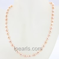 7-8mm pink rice single strand pearl necklace