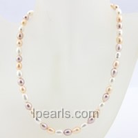 7-8mm multi-color rice single strand pearl necklace