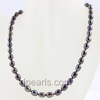 7-8mm black rice single strand pearl necklace