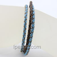 blue and coffee three strands leather cord bracelet