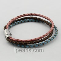 3mm three strands leather cord bracelet wholesale