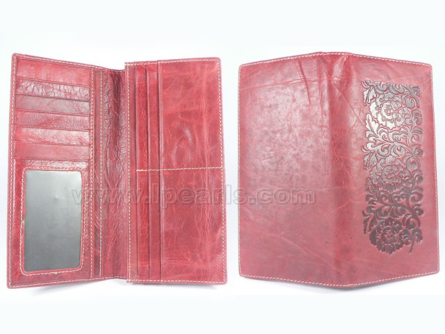 Stylish Women Cow Leather Floral Pattern Wallet
