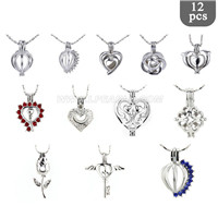 Surprise package Silver plated Love theme cage pendant 12pcs