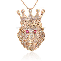 silver plated CZ lion crown necklace pendant for women