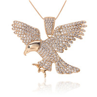 silver plated rose gold CZ big eagle necklace pendant