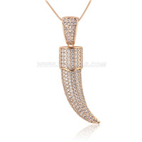 silver plated rose gold CZ big ox horn necklace pendant