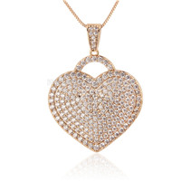 silver plated rose gold CZ big love heart necklace pendant
