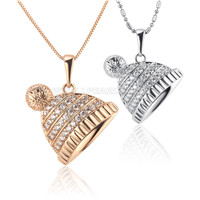 silver plated rose gold CZ hat necklace pendant