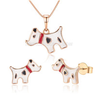 Silver plated rose gold lovely dogs earrings pendant necklace se