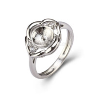 Silver plated CZ flower pearl ring setting for women