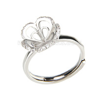 wholesale silver plated flower adjustable pearl ring fitting wit
