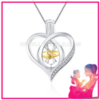 S925 sterling silver CZ love hand in hand pearl cage pendant